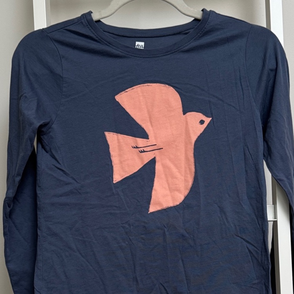 Tea Collection Long Sleeve Blue Shirt with Bird Design